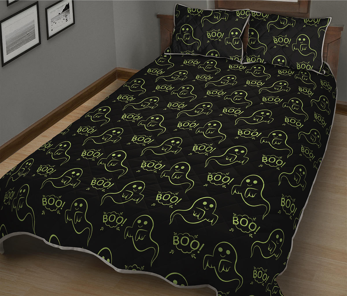 Boo Ghost Pattern Print Quilt Bed Set