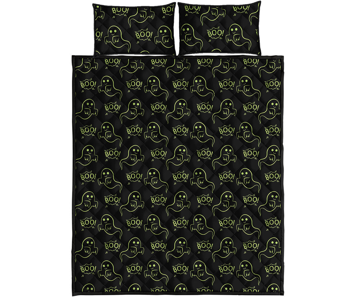 Boo Ghost Pattern Print Quilt Bed Set