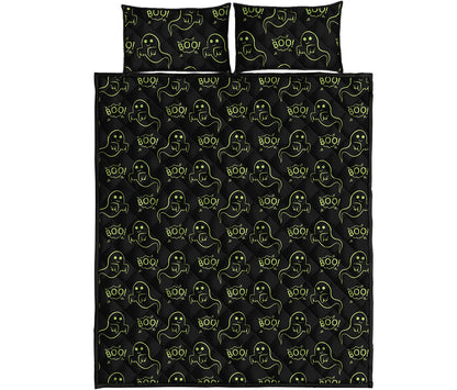 Boo Ghost Pattern Print Quilt Bed Set