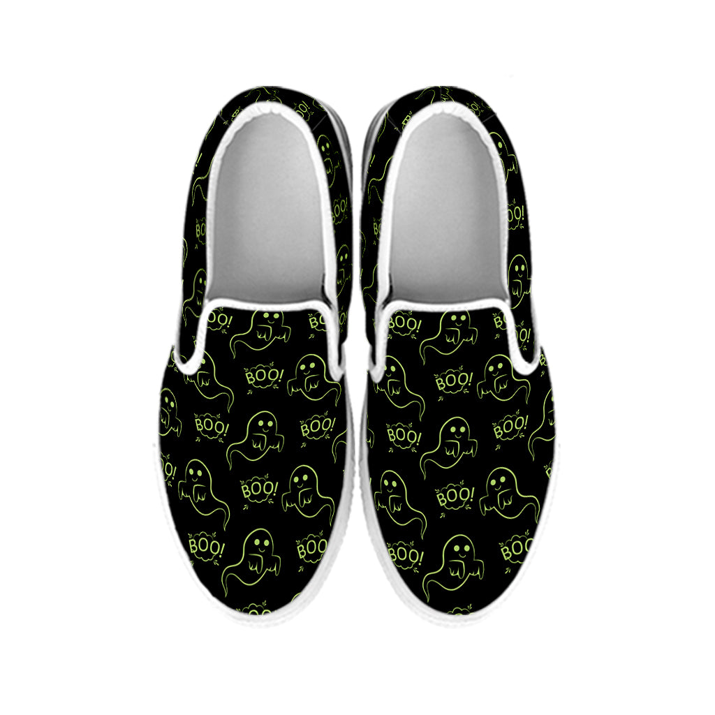 Boo Ghost Pattern Print White Slip On Shoes