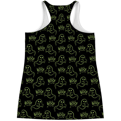 Boo Ghost Pattern Print Women's Racerback Tank Top