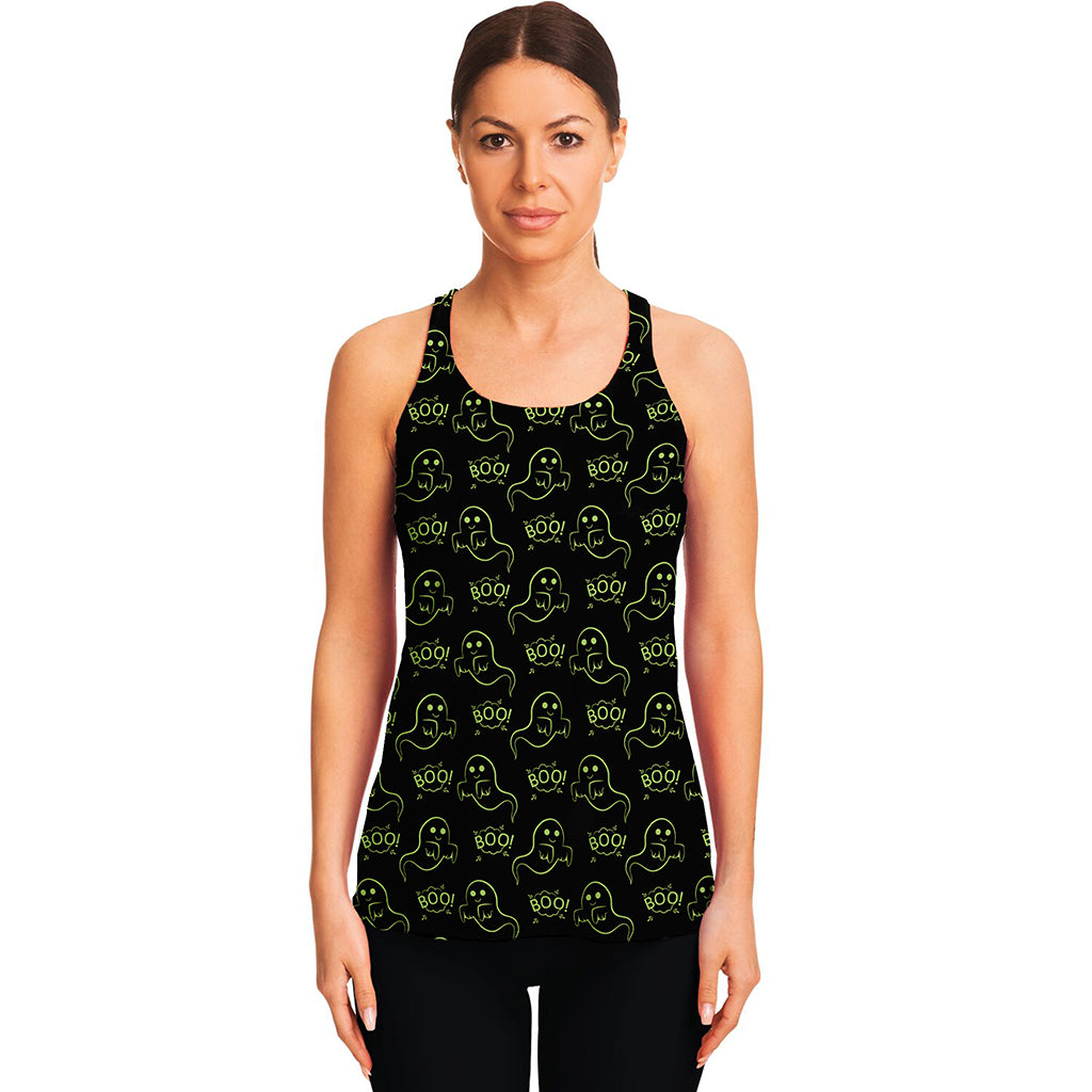 Boo Ghost Pattern Print Women's Racerback Tank Top