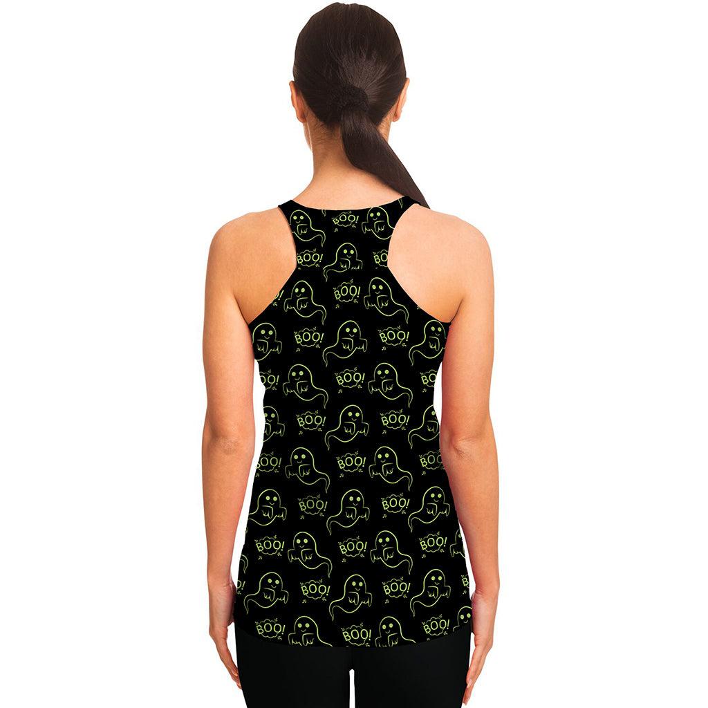 Boo Ghost Pattern Print Women's Racerback Tank Top