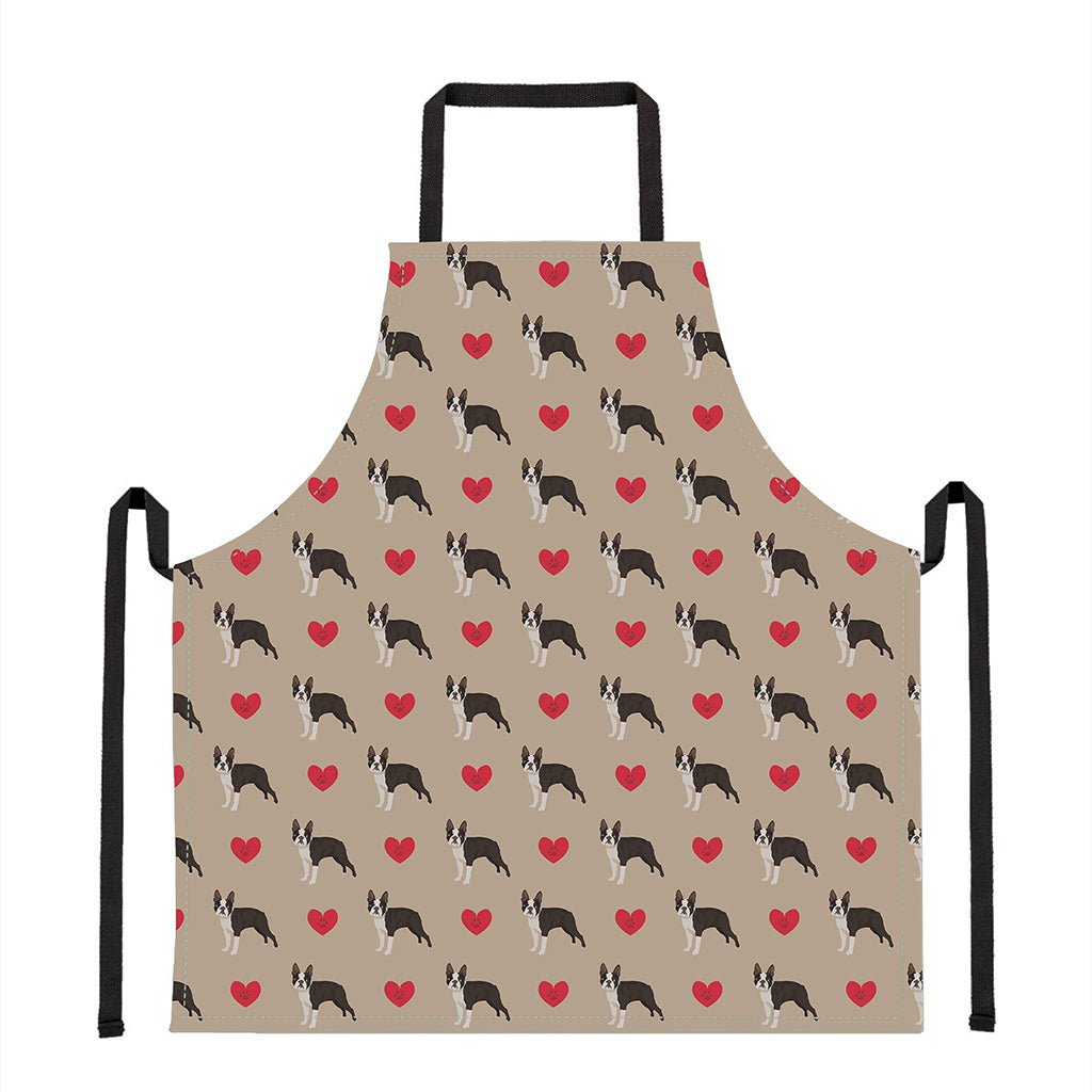 Boston Terrier Heart Pattern Print Apron