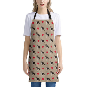 Boston Terrier Heart Pattern Print Apron