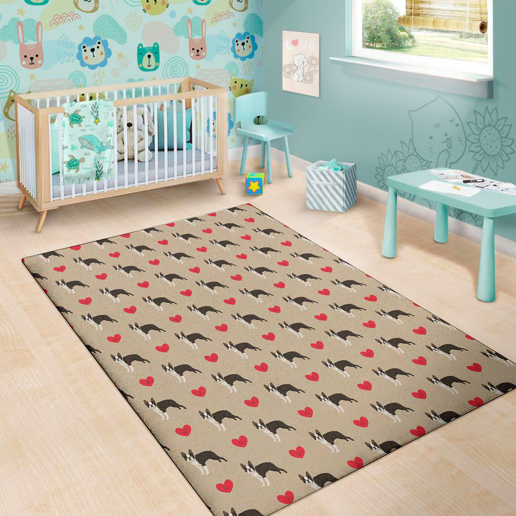 Boston Terrier Heart Pattern Print Area Rug