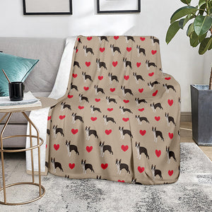 Boston Terrier Heart Pattern Print Blanket