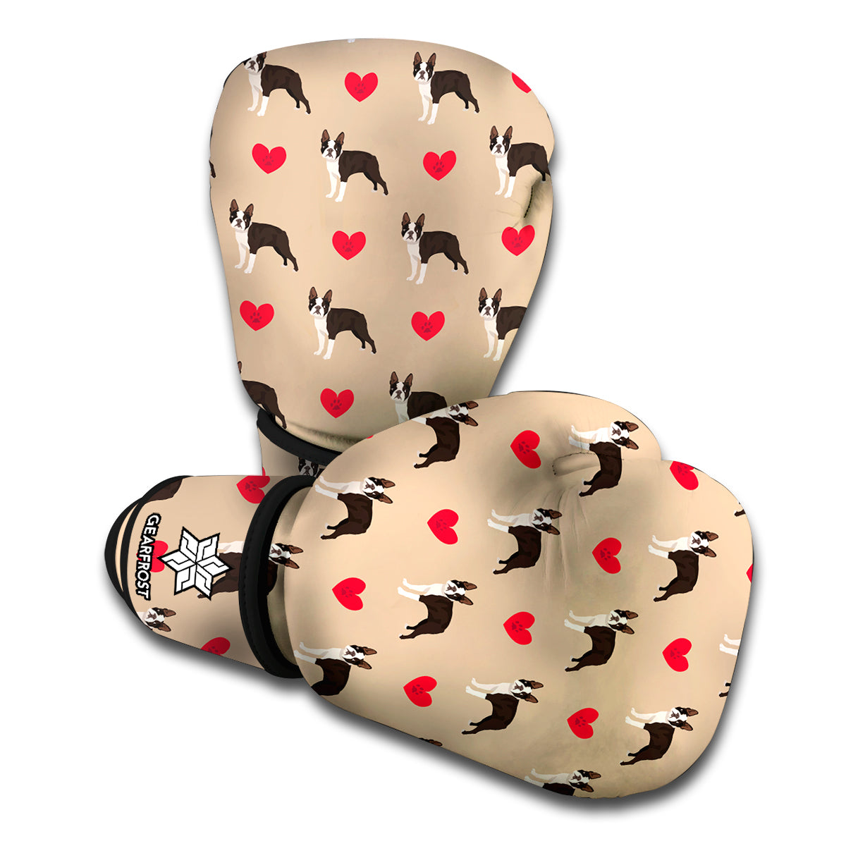 Boston Terrier Heart Pattern Print Boxing Gloves