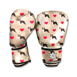 Boston Terrier Heart Pattern Print Boxing Gloves