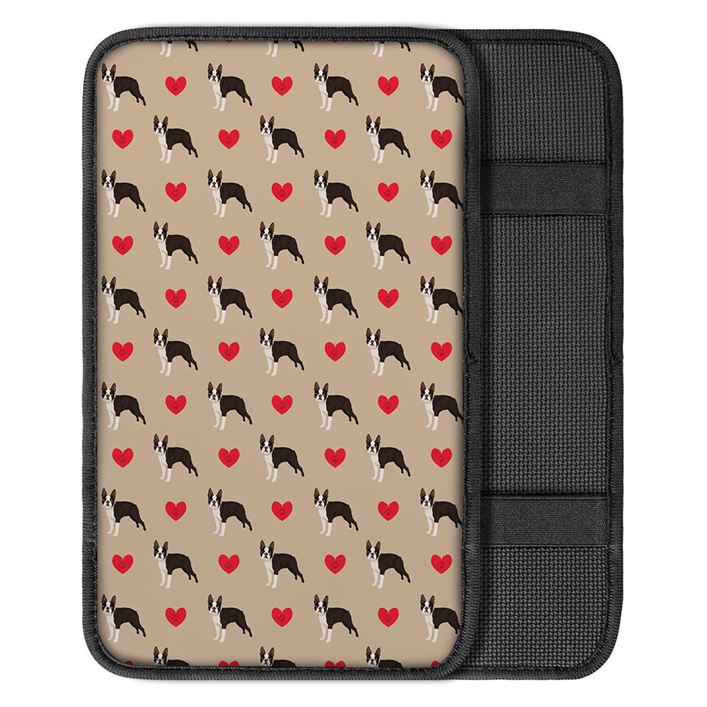 Boston Terrier Heart Pattern Print Car Center Console Cover