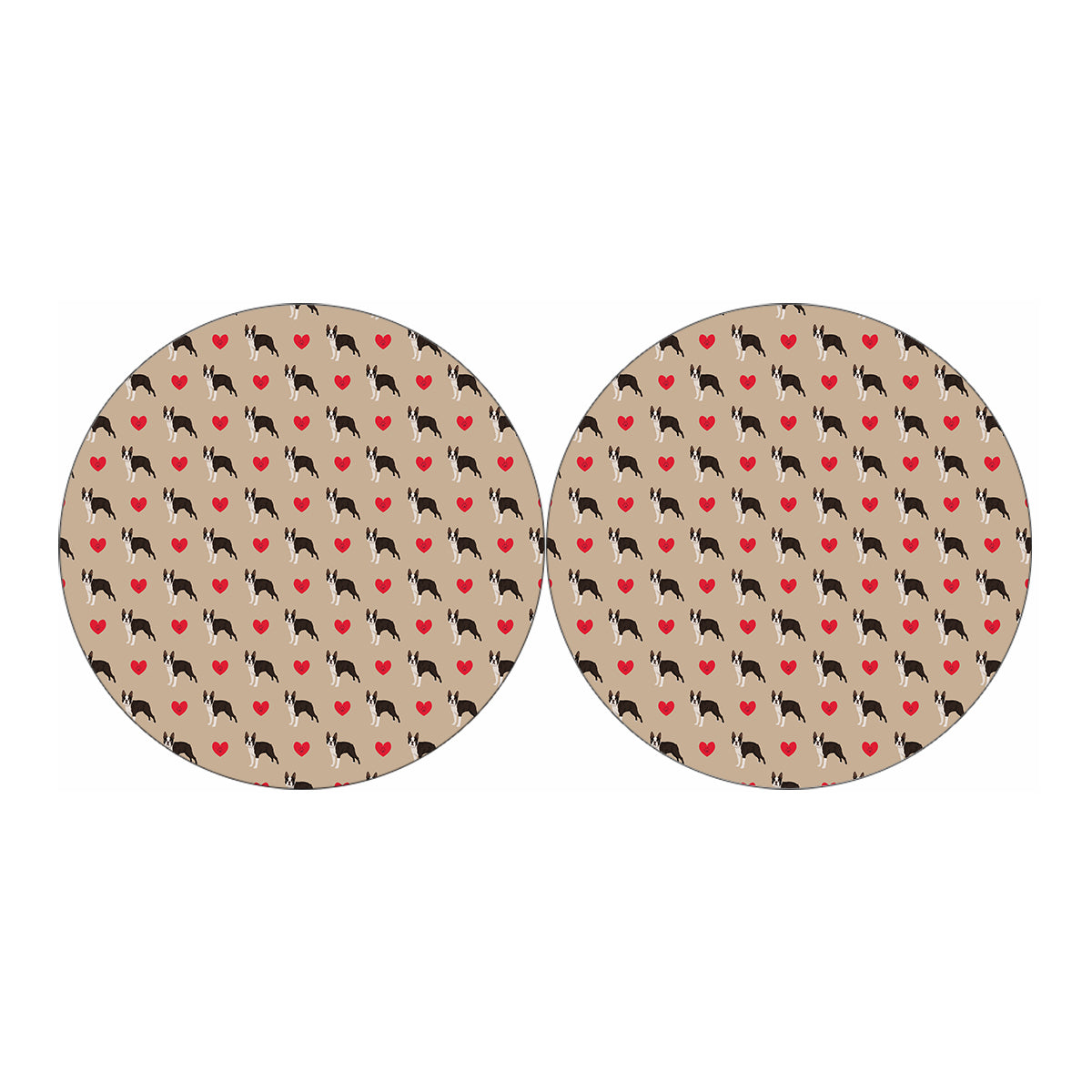 Boston Terrier Heart Pattern Print Car Coasters