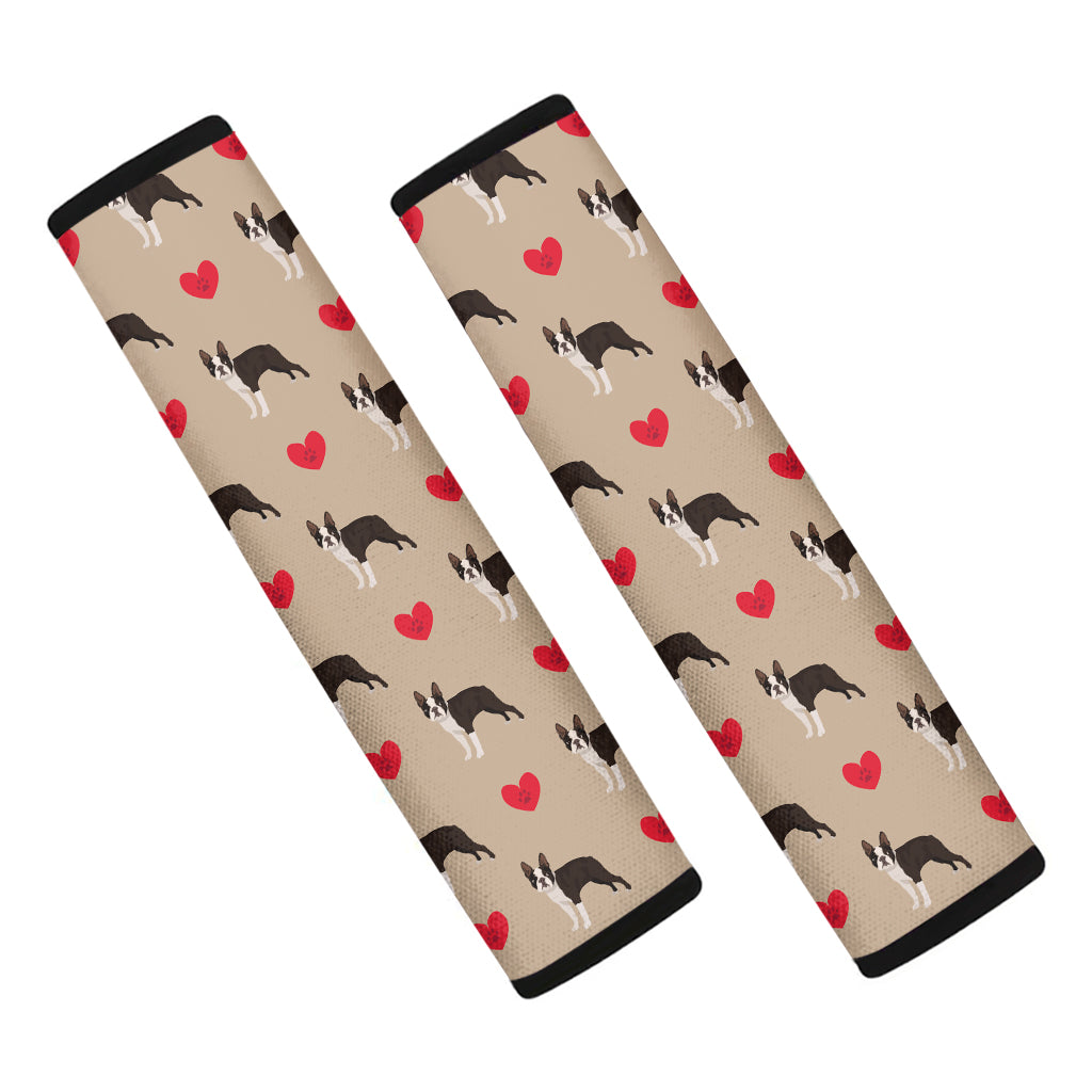 Boston Terrier Heart Pattern Print Car Seat Belt Covers