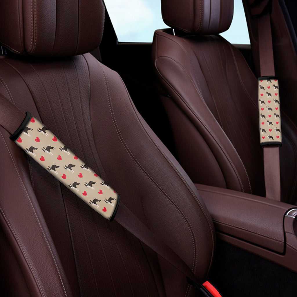 Boston Terrier Heart Pattern Print Car Seat Belt Covers