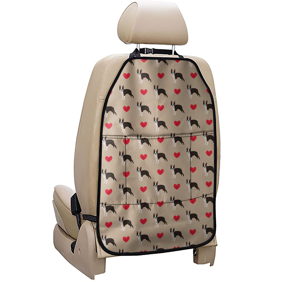 Boston Terrier Heart Pattern Print Car Seat Organizers