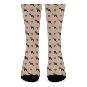 Boston Terrier Heart Pattern Print Crew Socks