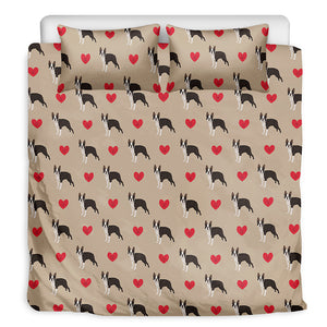 Boston Terrier Heart Pattern Print Duvet Cover Bedding Set