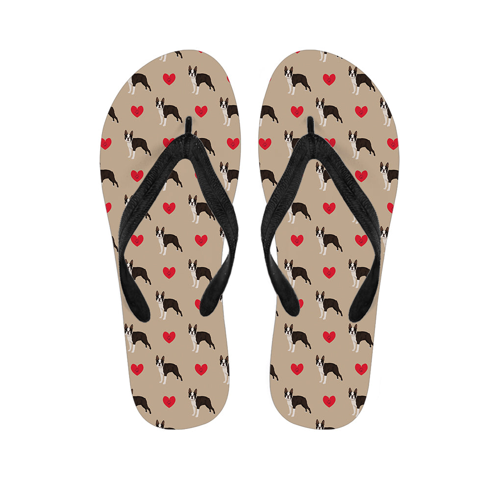 Boston Terrier Heart Pattern Print Flip Flops