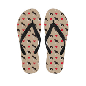 Boston Terrier Heart Pattern Print Flip Flops