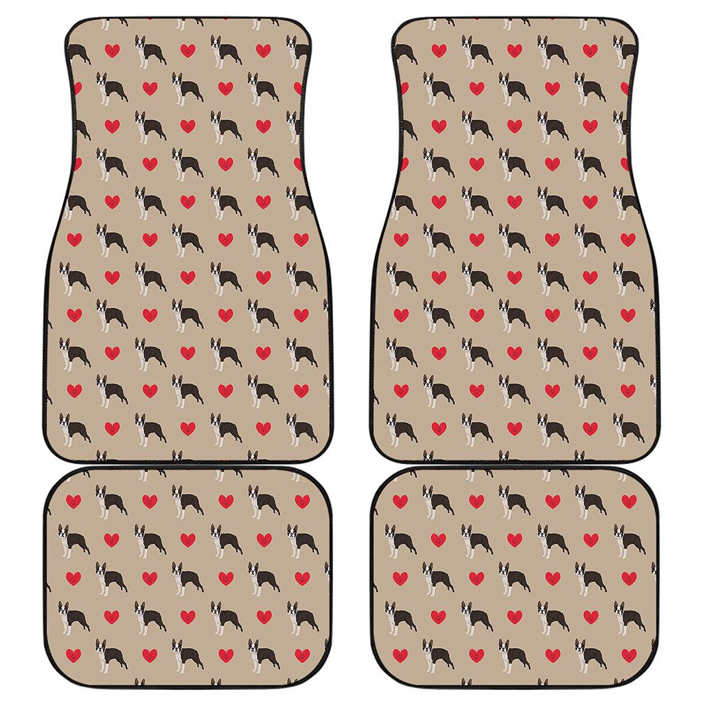 Boston Terrier Heart Pattern Print Front and Back Car Floor Mats