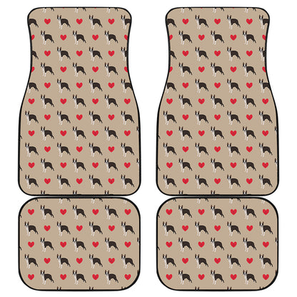 Boston Terrier Heart Pattern Print Front and Back Car Floor Mats