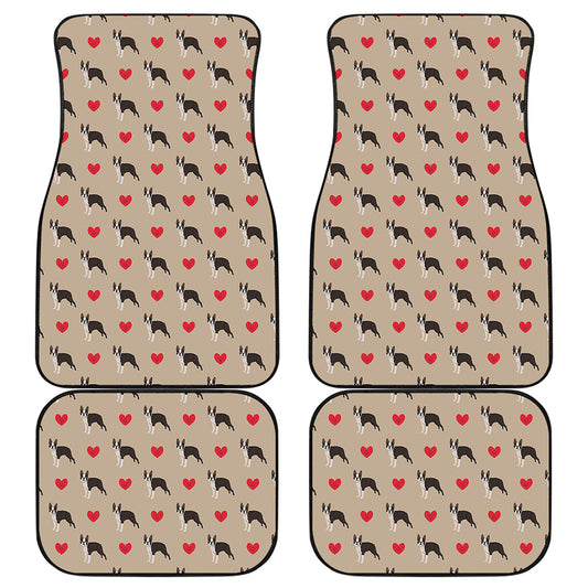 Boston Terrier Heart Pattern Print Front and Back Car Floor Mats