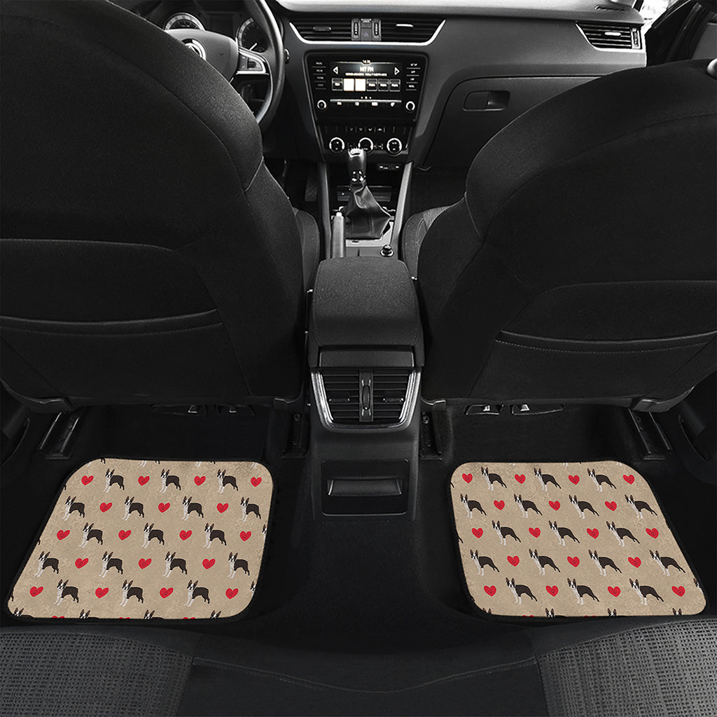 Boston Terrier Heart Pattern Print Front and Back Car Floor Mats