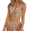 Boston Terrier Heart Pattern Print Front Bow Tie Bikini