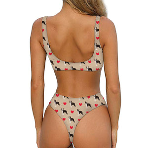 Boston Terrier Heart Pattern Print Front Bow Tie Bikini