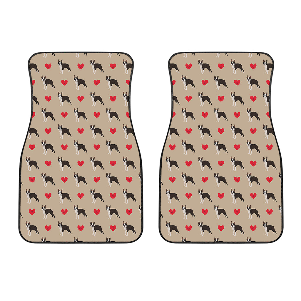 Boston Terrier Heart Pattern Print Front Car Floor Mats