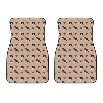 Boston Terrier Heart Pattern Print Front Car Floor Mats