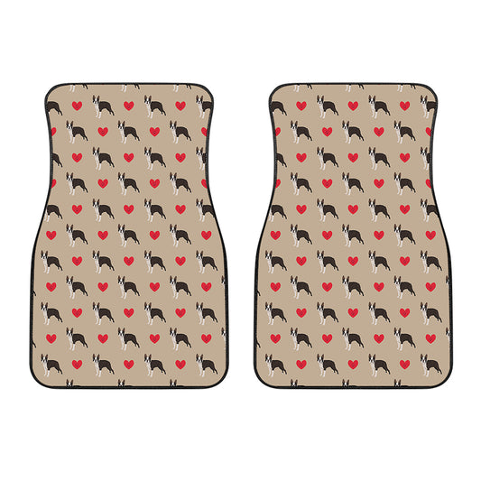 Boston Terrier Heart Pattern Print Front Car Floor Mats