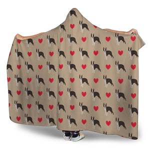 Boston Terrier Heart Pattern Print Hooded Blanket