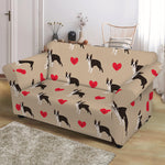 Boston Terrier Heart Pattern Print Loveseat Slipcover