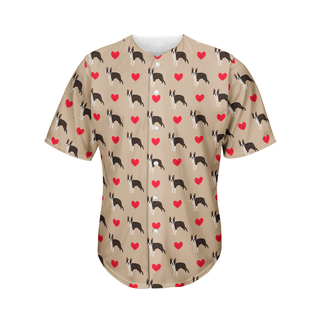 Boston Terrier Heart Pattern Print Men's Baseball Jersey