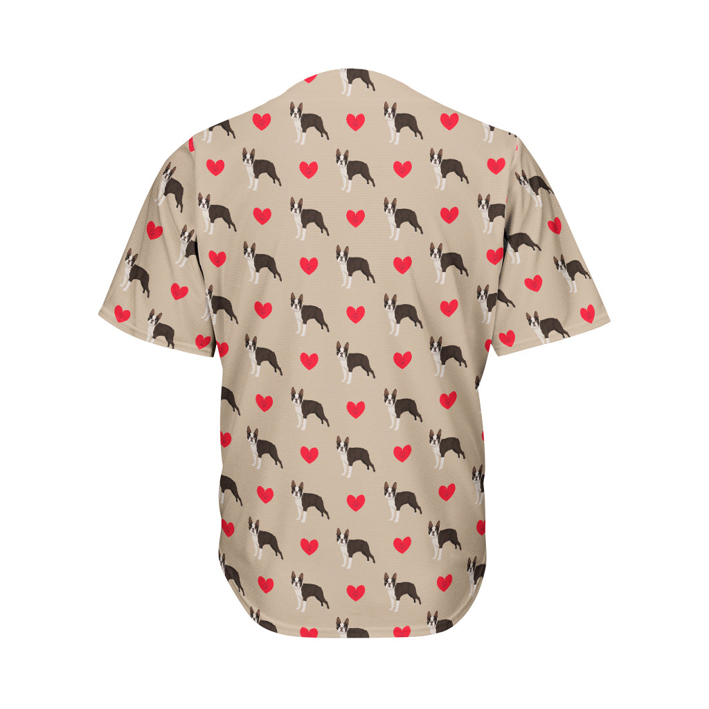 Boston Terrier Heart Pattern Print Men's Baseball Jersey