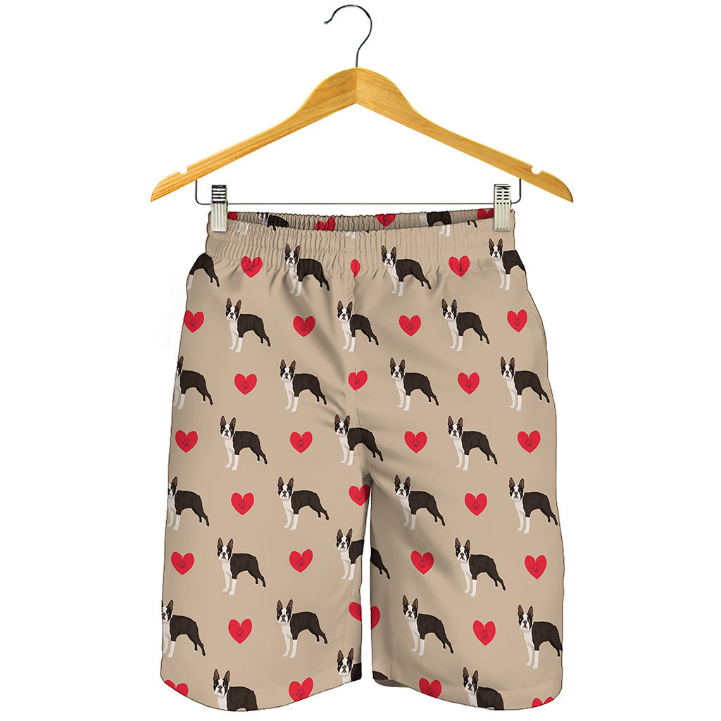 Boston Terrier Heart Pattern Print Men's Shorts