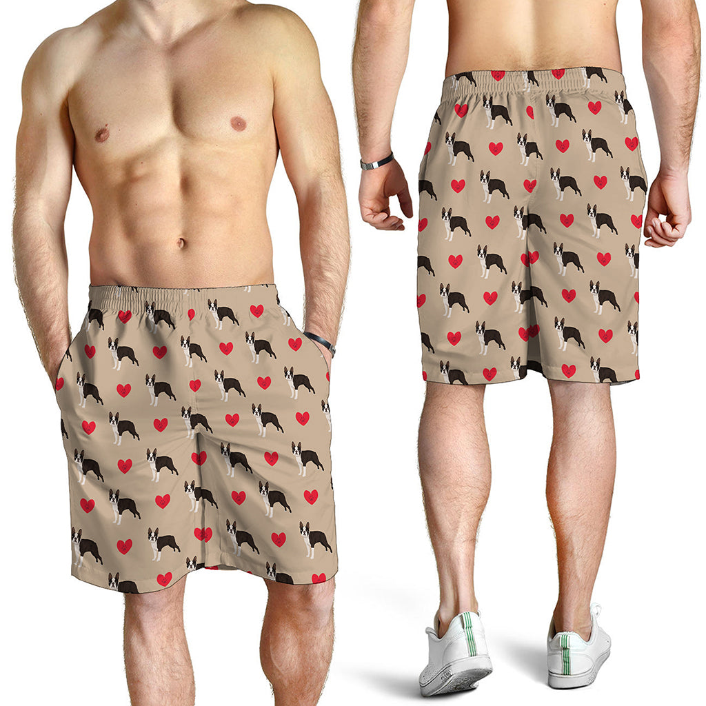 Boston Terrier Heart Pattern Print Men's Shorts