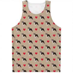 Boston Terrier Heart Pattern Print Men's Tank Top