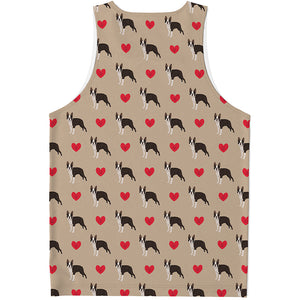 Boston Terrier Heart Pattern Print Men's Tank Top