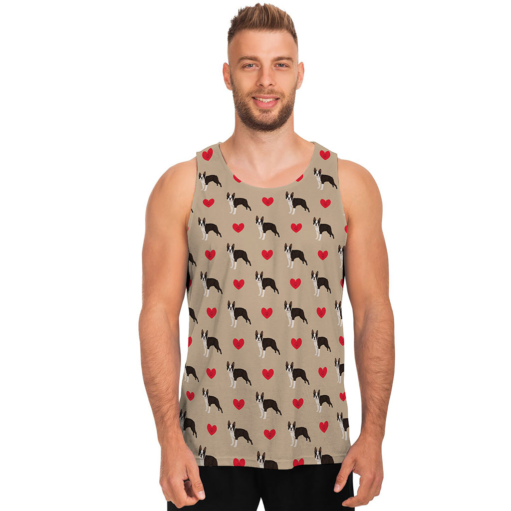 Boston Terrier Heart Pattern Print Men's Tank Top