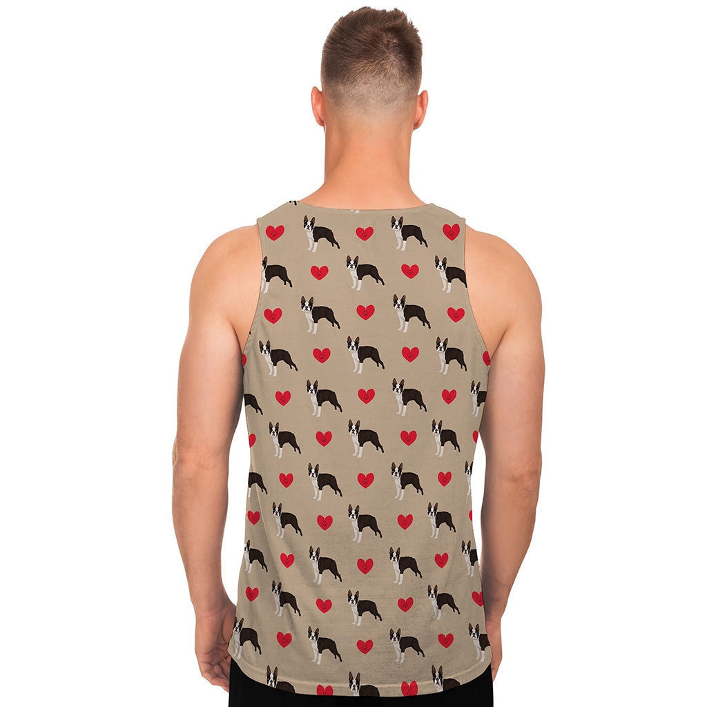 Boston Terrier Heart Pattern Print Men's Tank Top