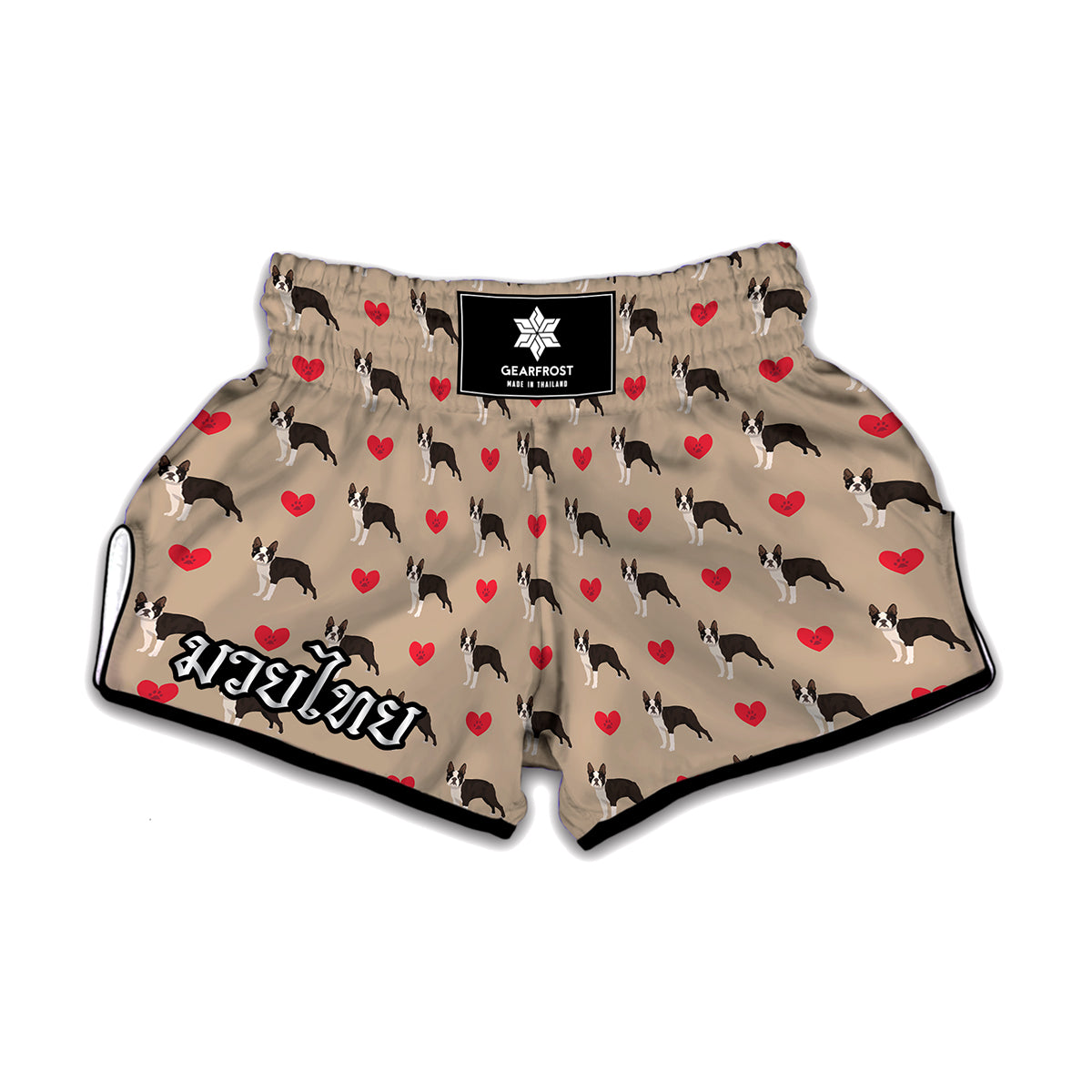 Boston Terrier Heart Pattern Print Muay Thai Boxing Shorts