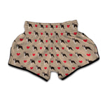 Boston Terrier Heart Pattern Print Muay Thai Boxing Shorts