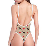 Boston Terrier Heart Pattern Print One Piece High Cut Swimsuit