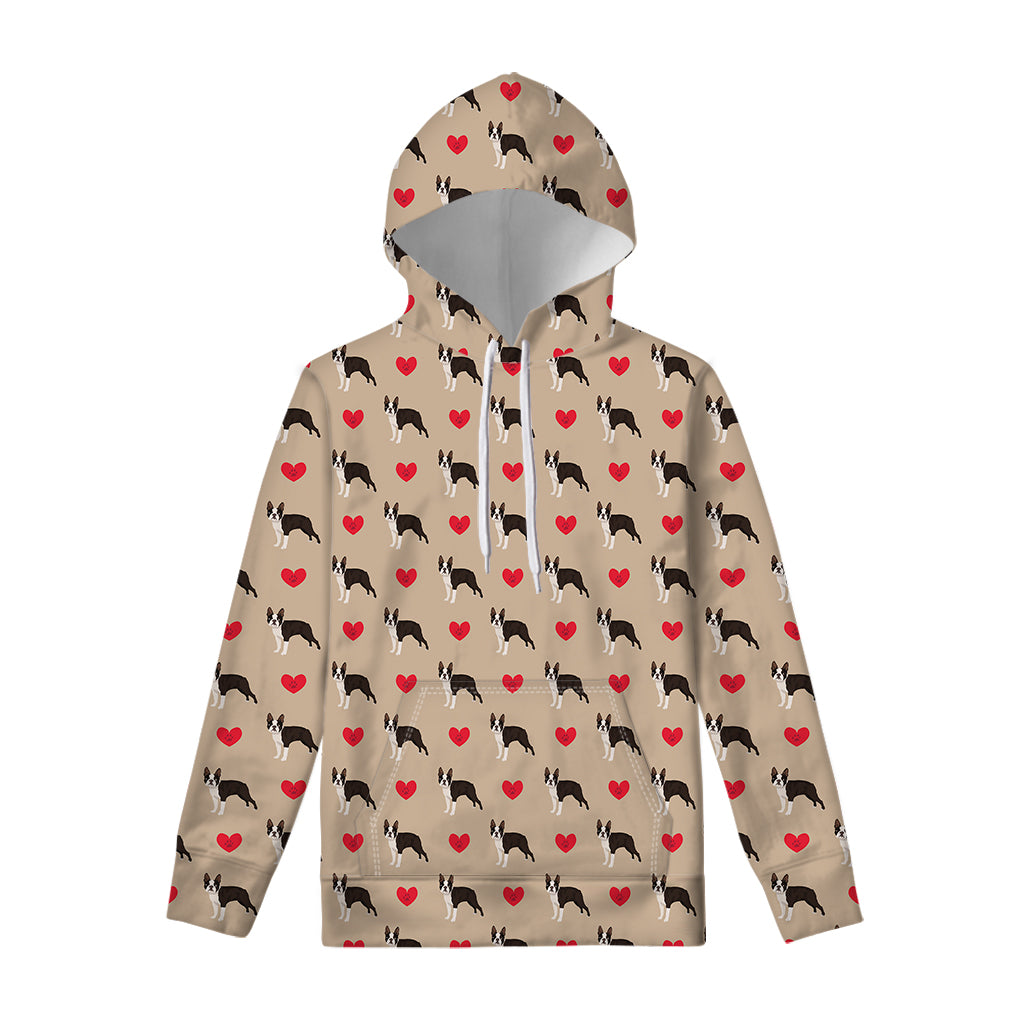 Boston Terrier Heart Pattern Print Pullover Hoodie