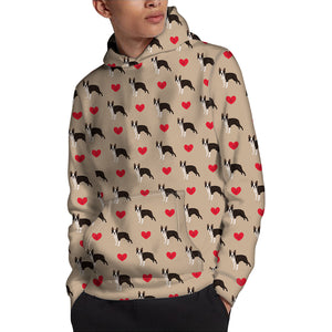 Boston Terrier Heart Pattern Print Pullover Hoodie