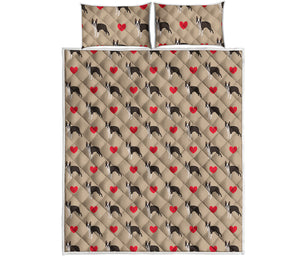 Boston Terrier Heart Pattern Print Quilt Bed Set