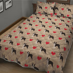 Boston Terrier Heart Pattern Print Quilt Bed Set