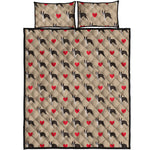 Boston Terrier Heart Pattern Print Quilt Bed Set