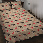 Boston Terrier Heart Pattern Print Quilt Bed Set